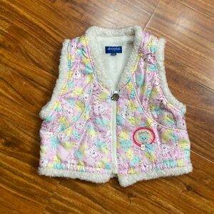 Vintage Absorba Baby Girl Floral Sherpa Zip Front Vest Size 12M Cottagecore